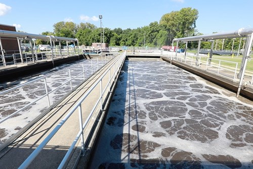 Aeration basin at the wastewater treatment plant
